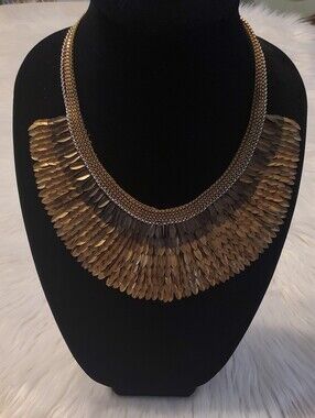 Stella & Dot Pegasus Gold Statement Bib Necklace Layered Metal Fringe Collar